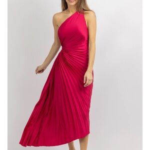 VIVA MAGENTA PLEATED MIDI DRESS